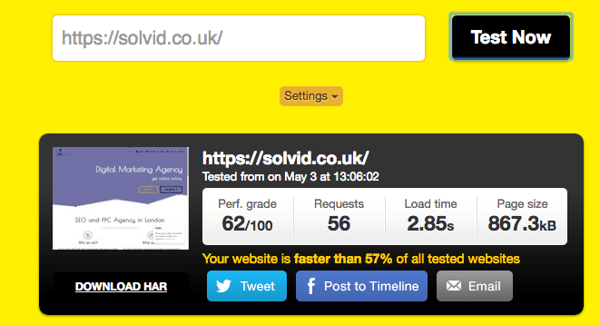 Solvid Website Speed Before