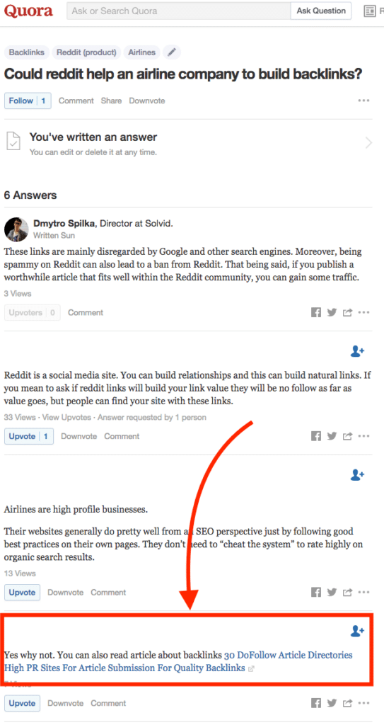 Quora Spammy SEO Answer