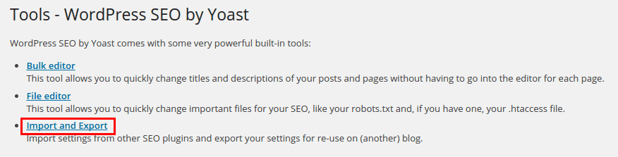 Yoast SEO Import Section