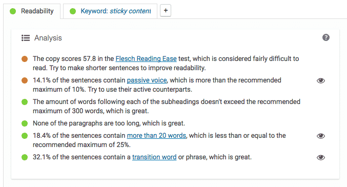 Yoast SEO Readability Section