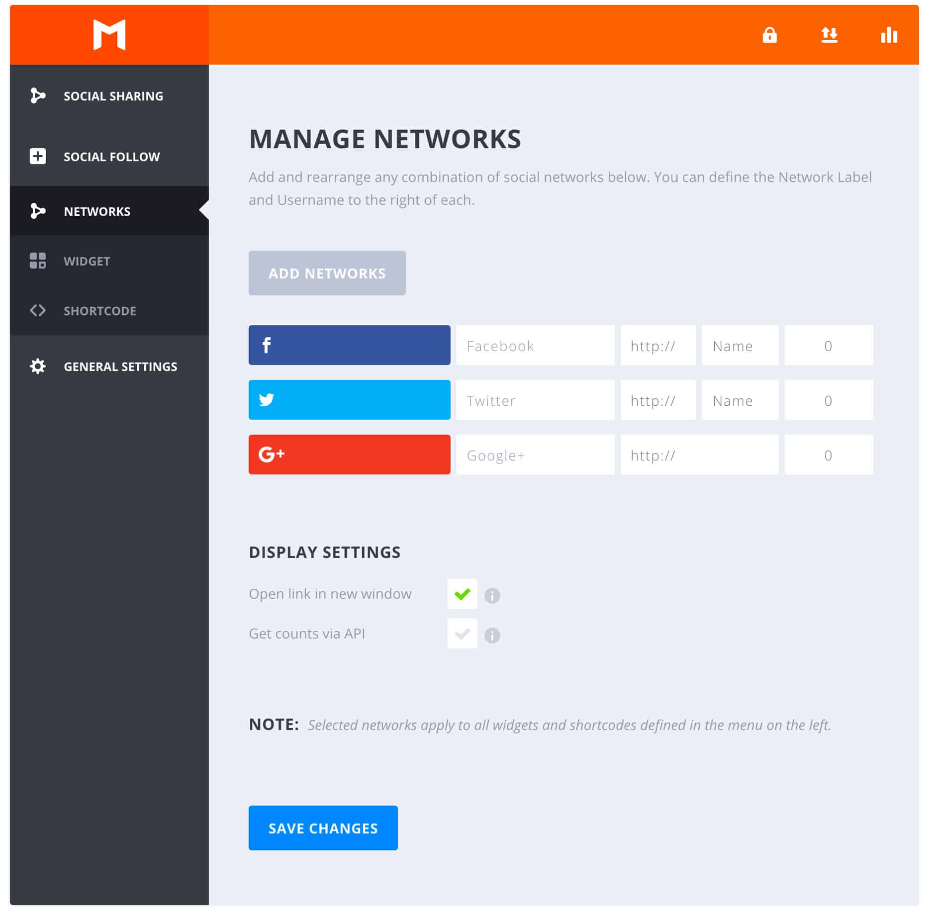 Monarch Plugin Social Follow Networks Options