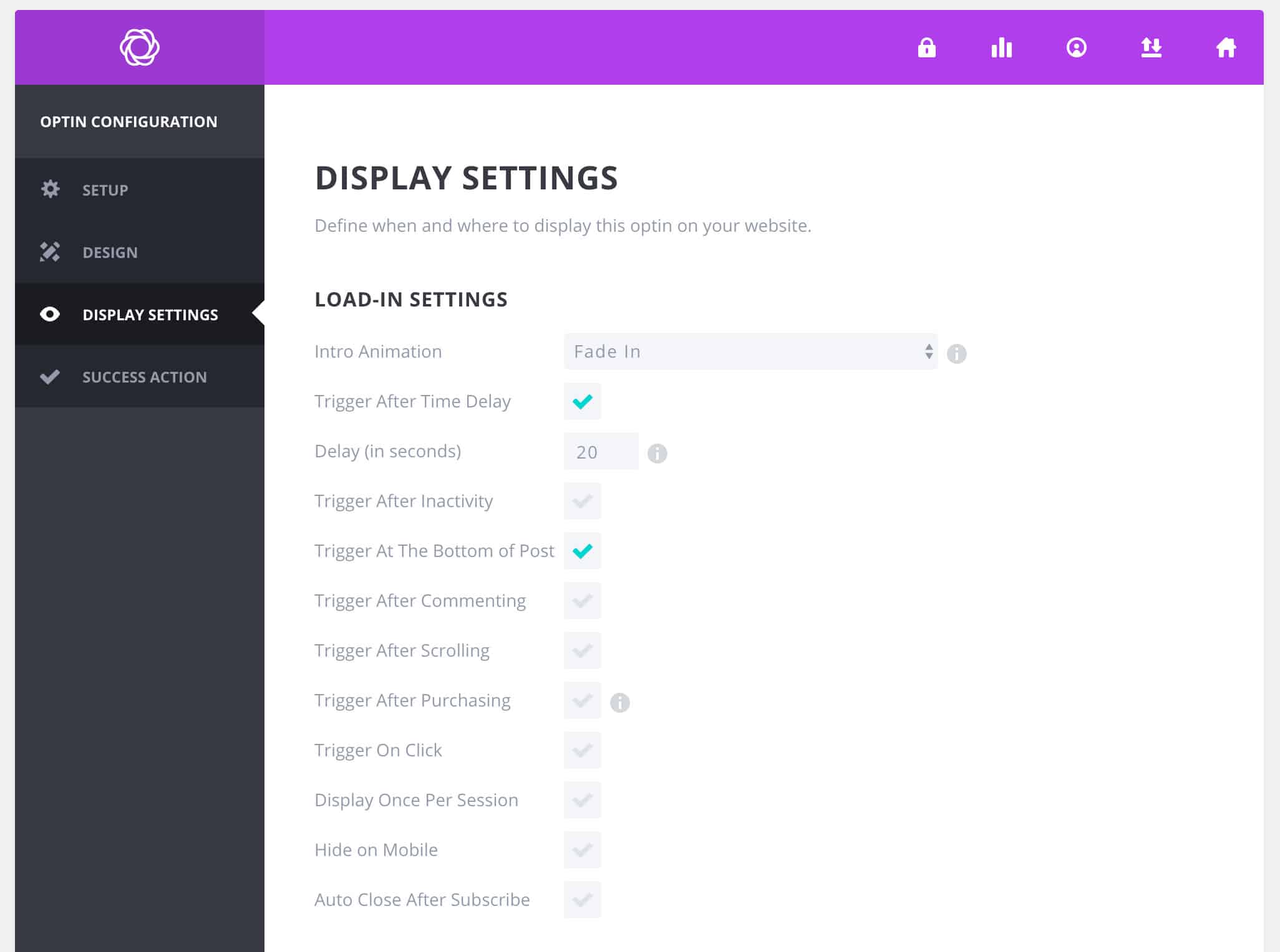 Bloom Display Settings: Load-in Settings