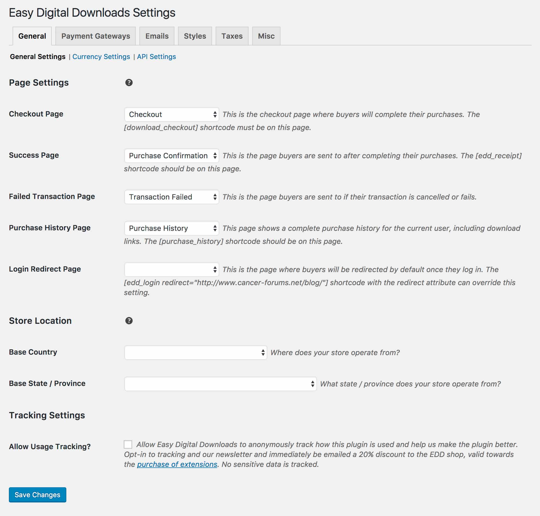 Easy Digital Downloads General Settings