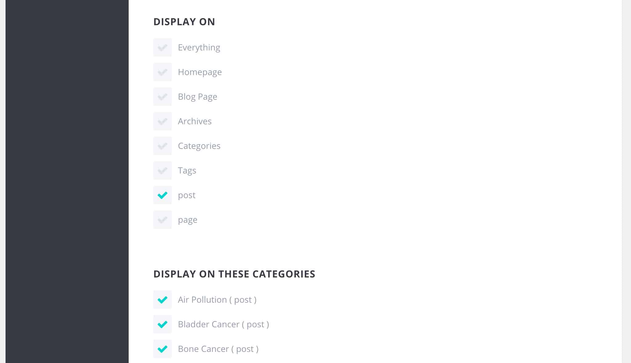 Bloom Display Settings: Display On