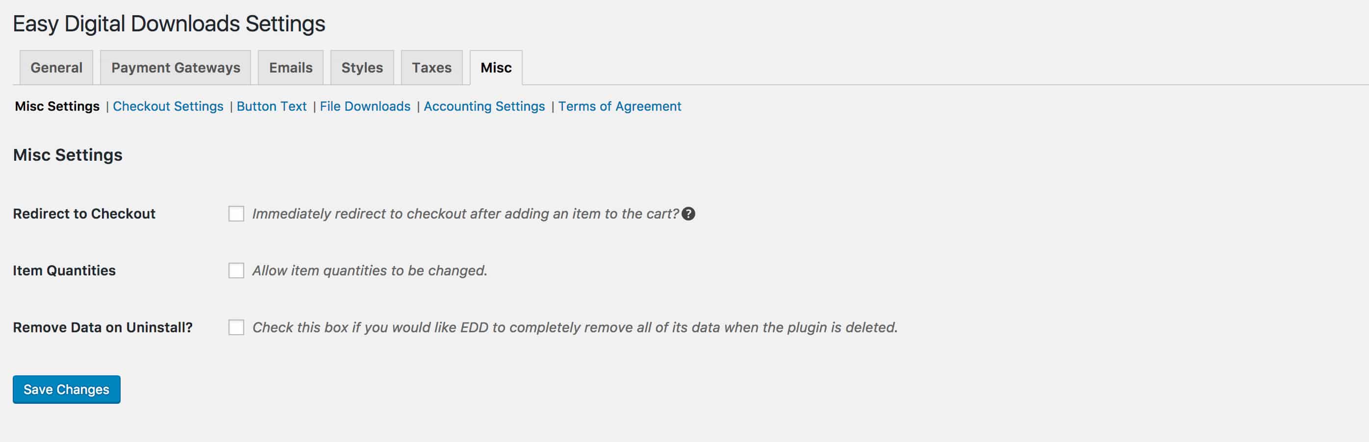 Misc Settings Easy Digital Downloads