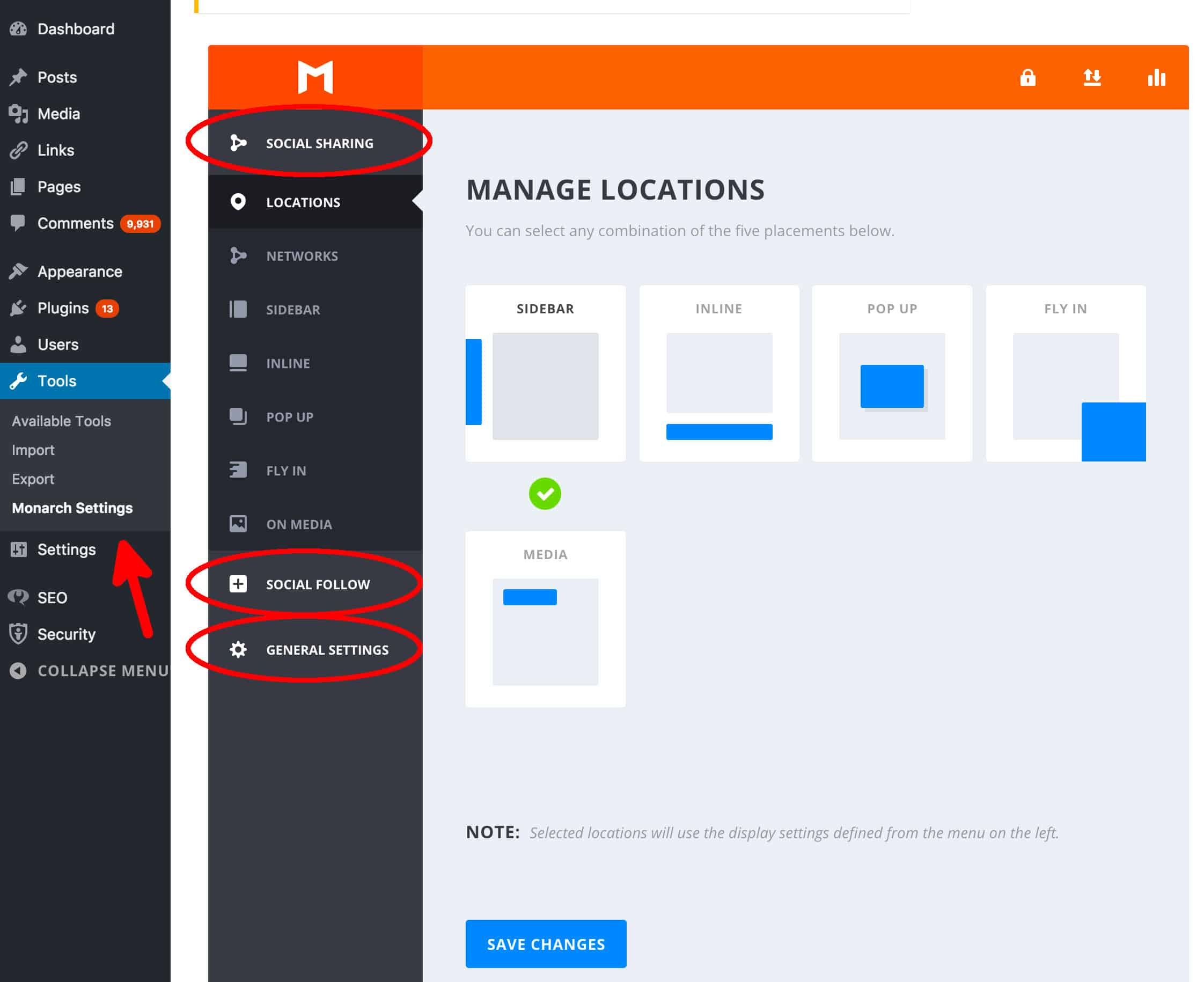 Configuring Monarch WordPress Plugin