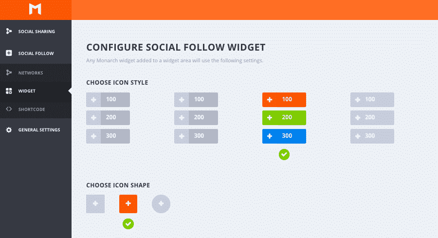Monarch Social Follow Widget Settings