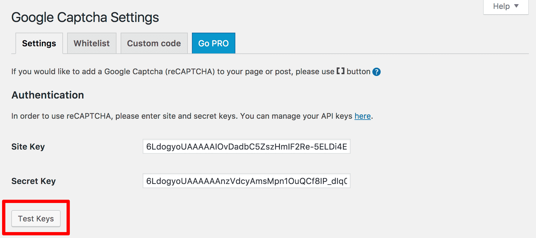 Adding Security Keys in WordPress reCAPTCHA Plugin