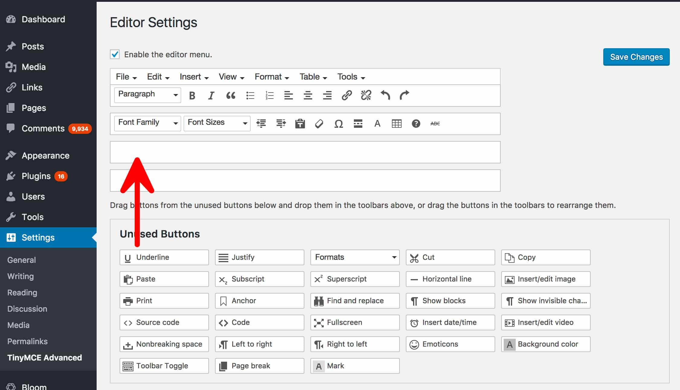 TinyMCE Arranging Buttons & Features