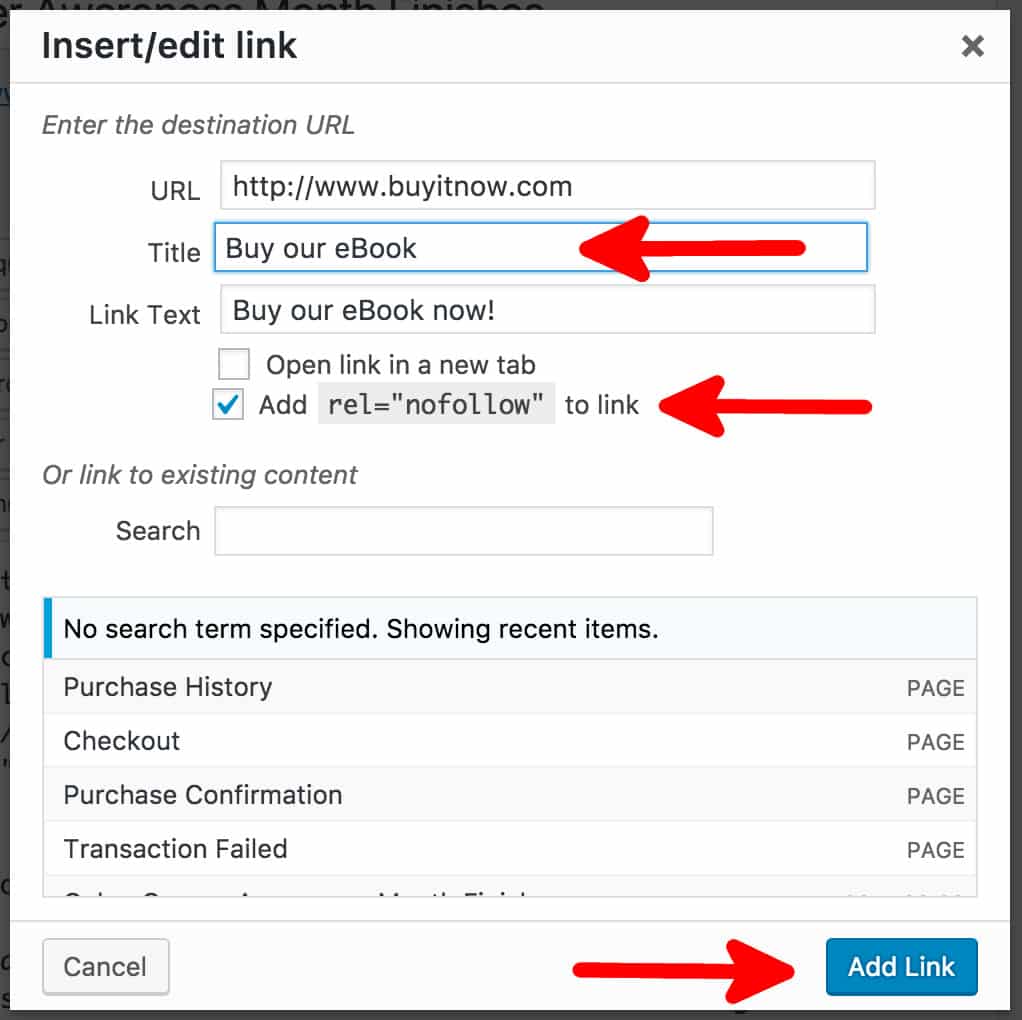 Adding a NoFollow Link in WordPress