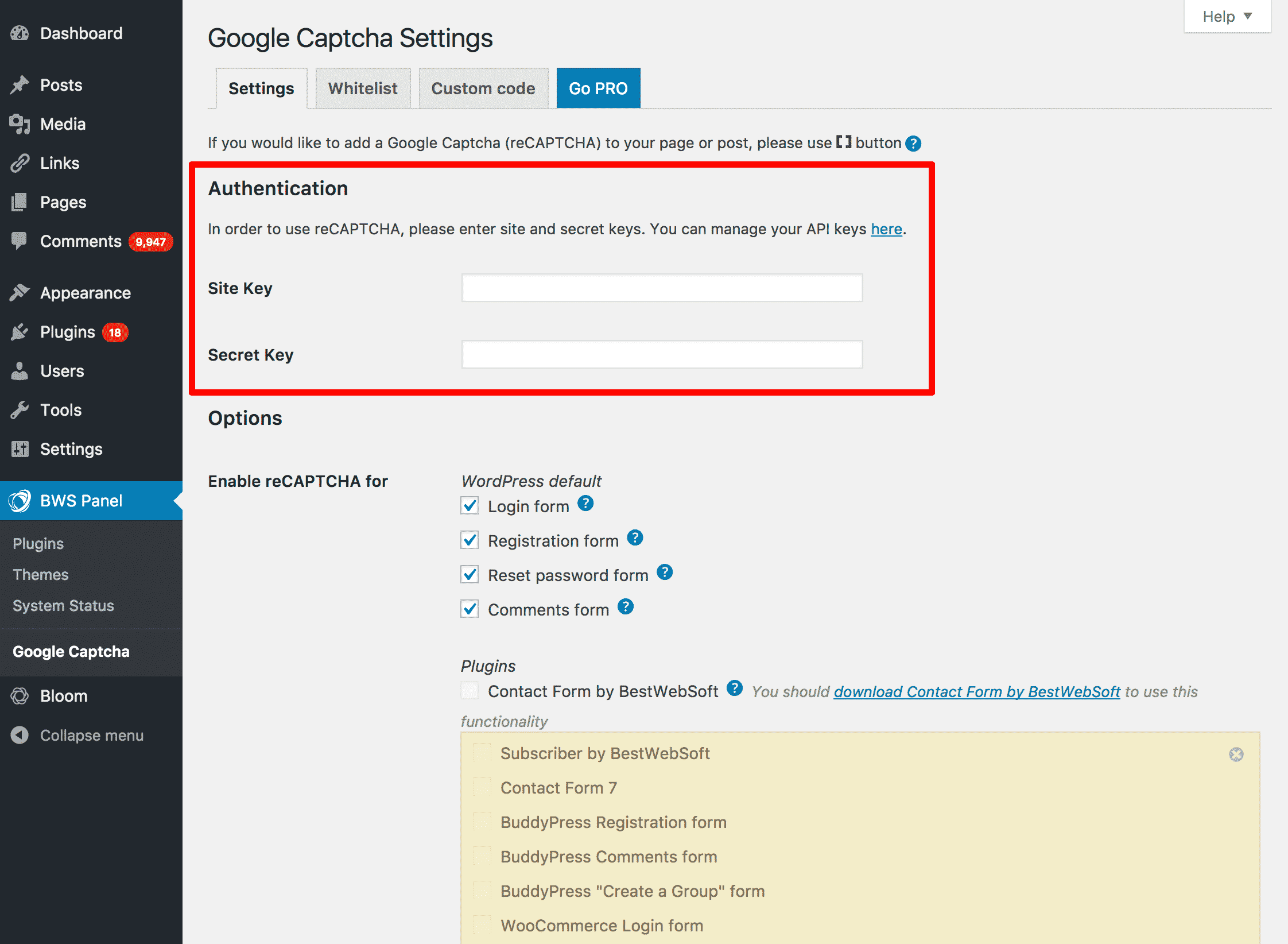 Google reCAPTCHA Authentication