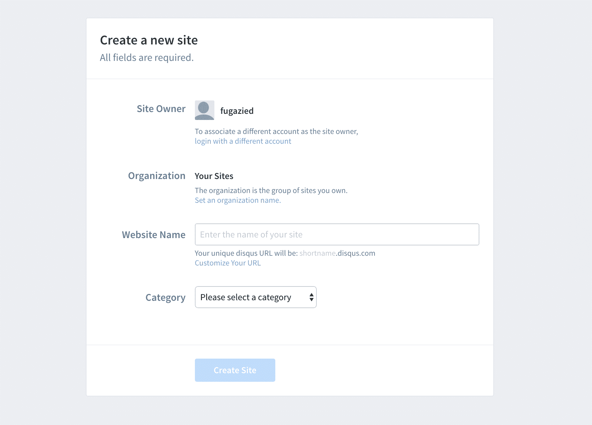 Creating a new site for Disqus