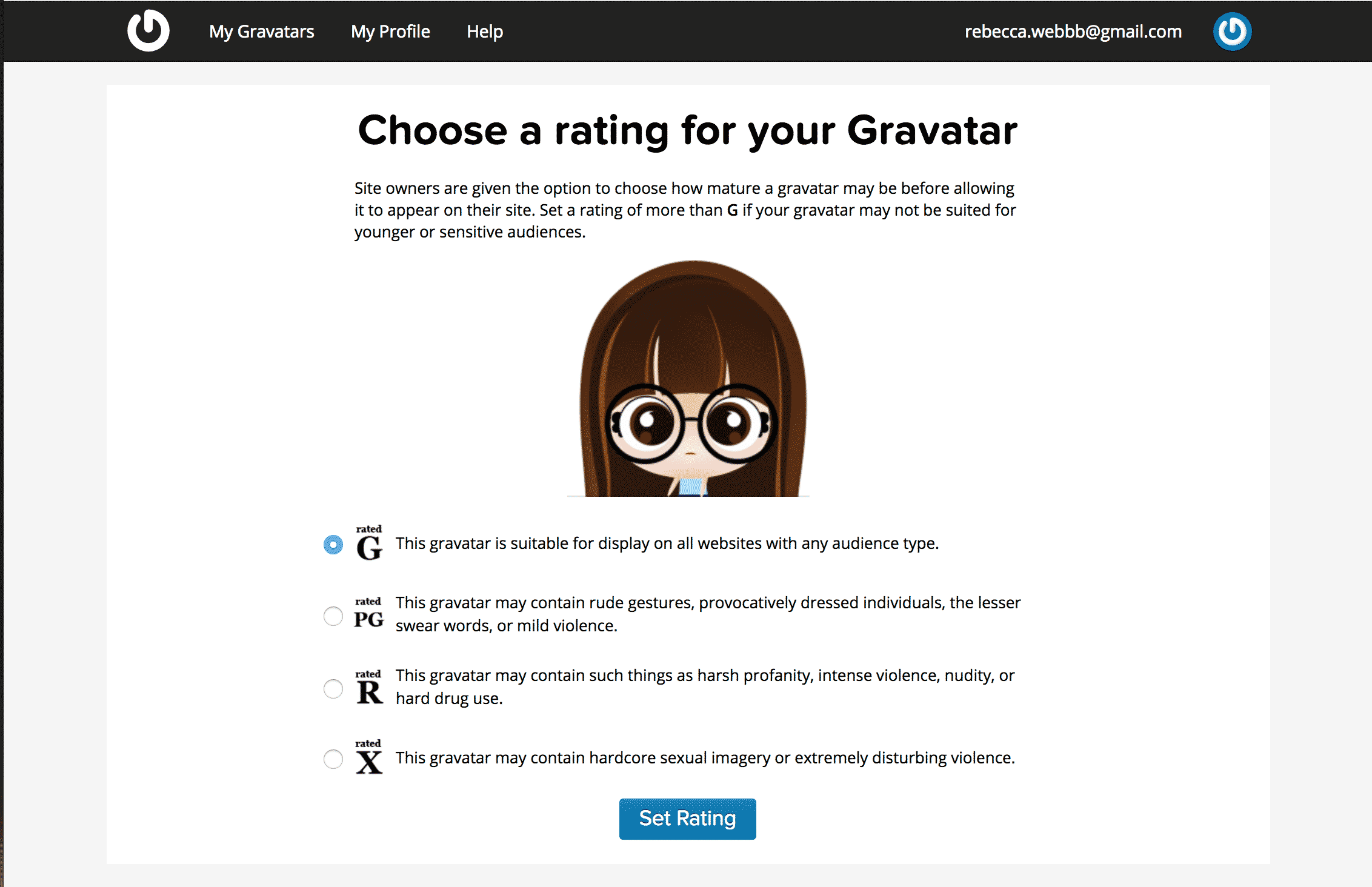 Choosing rating for a gravatar image