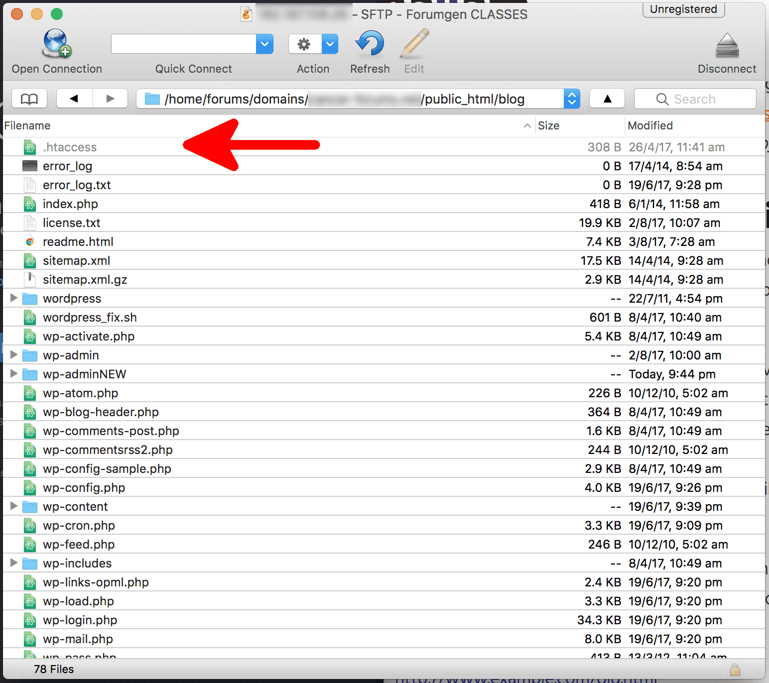 Open htaccess file in Cyberduck