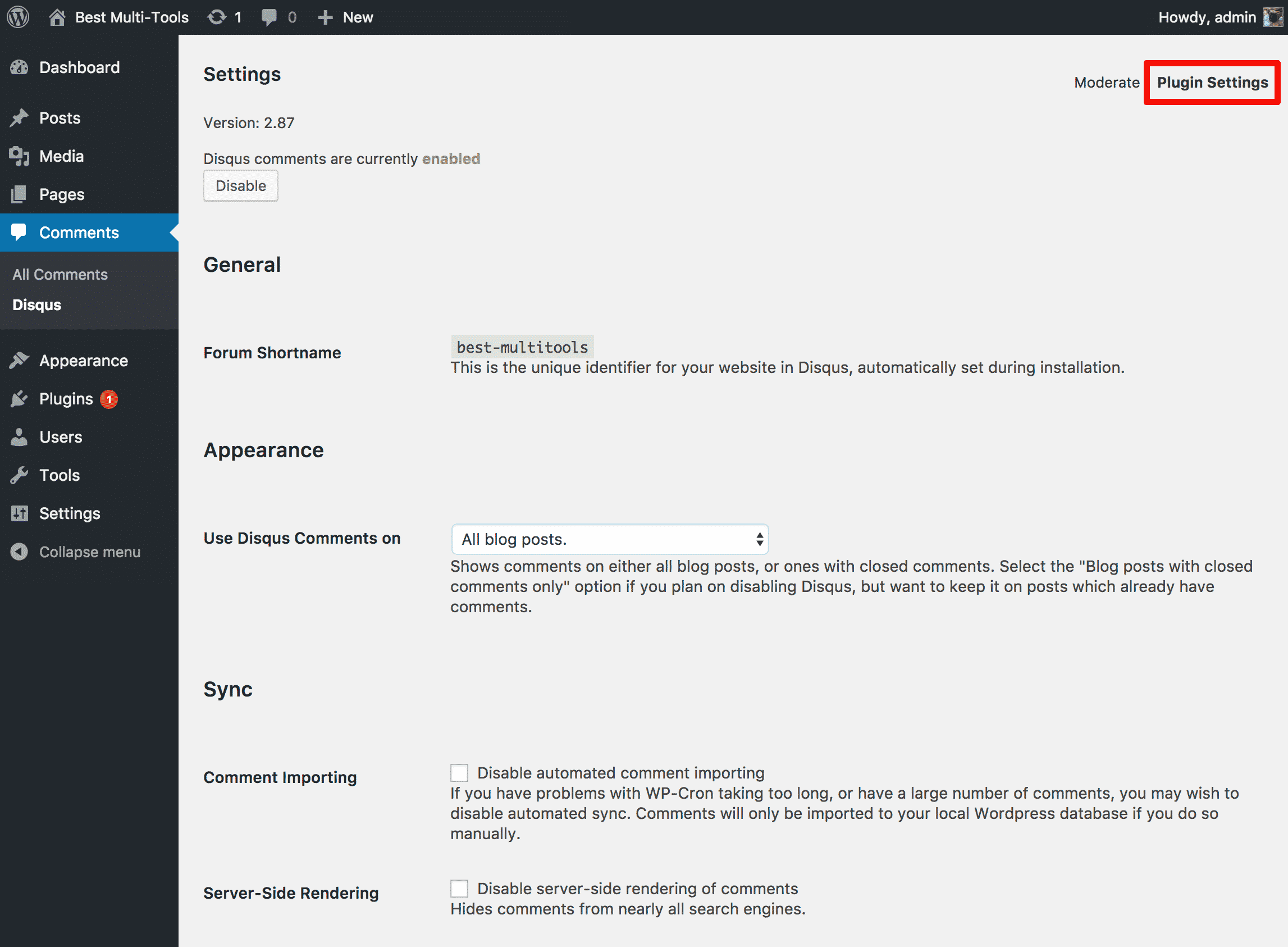 Disqus Settings