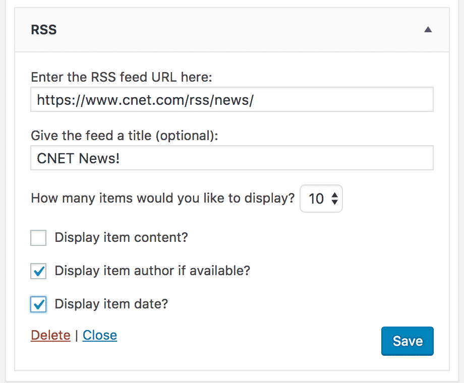 RSS Feed Widget Options In WordPress