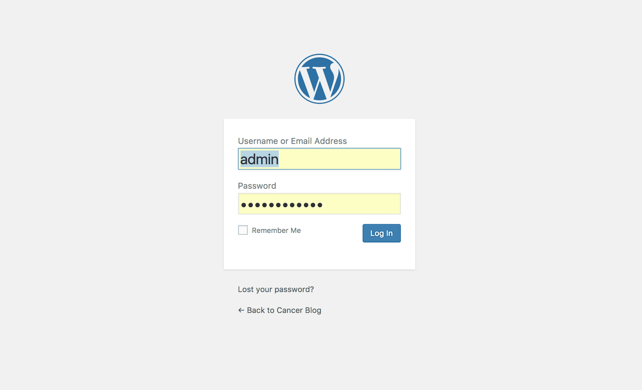 Wordpress login