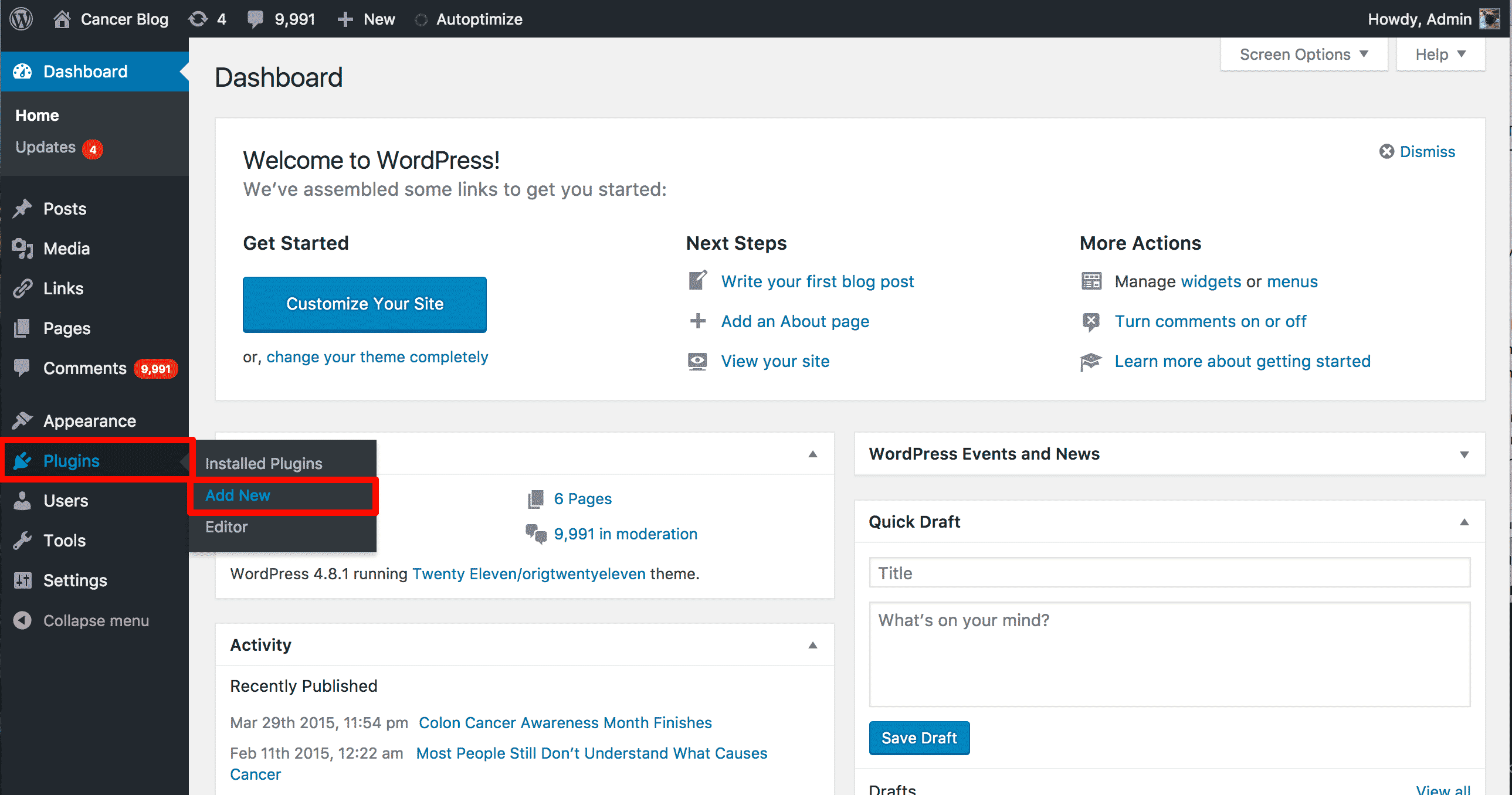 Adding a plugin in WordPress