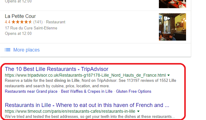 Organic Rankings Example in Google