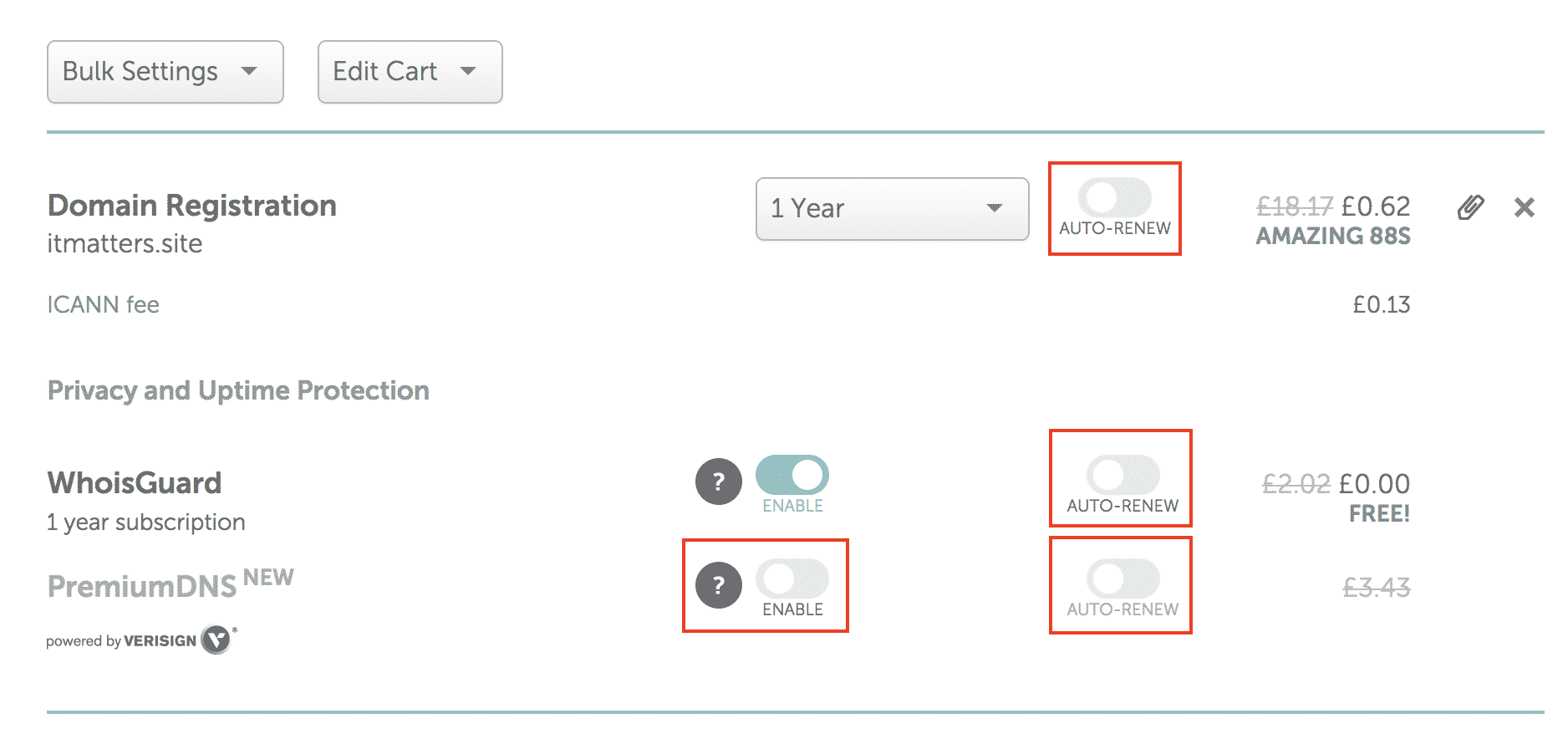 NameCheap Domain Name Options