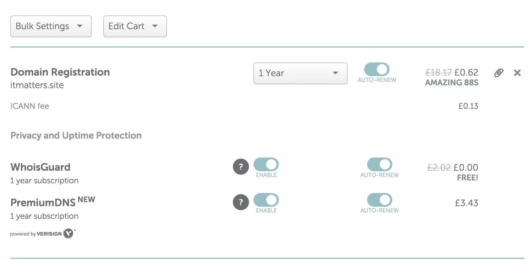 NameCheap Domain Options