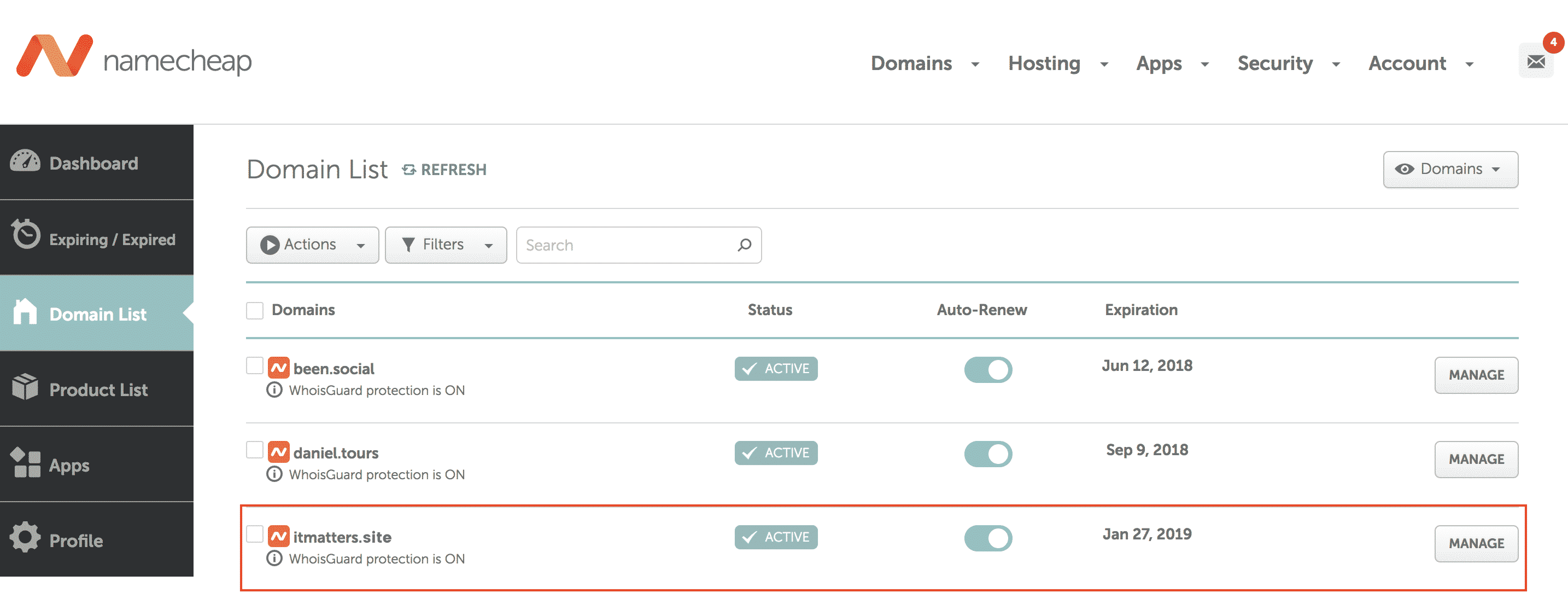 NameCheap Domain List