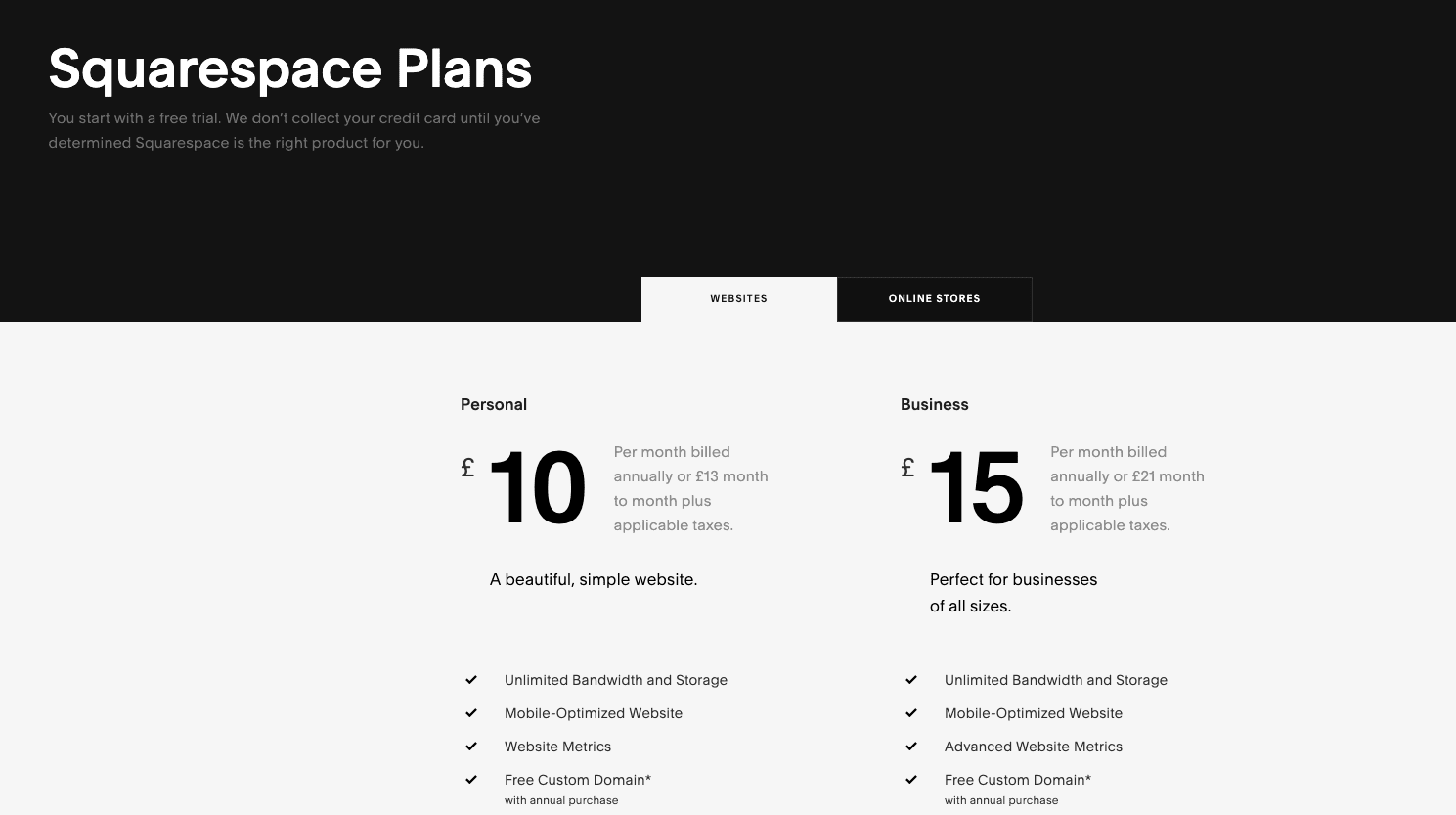 Squarespace Pricing