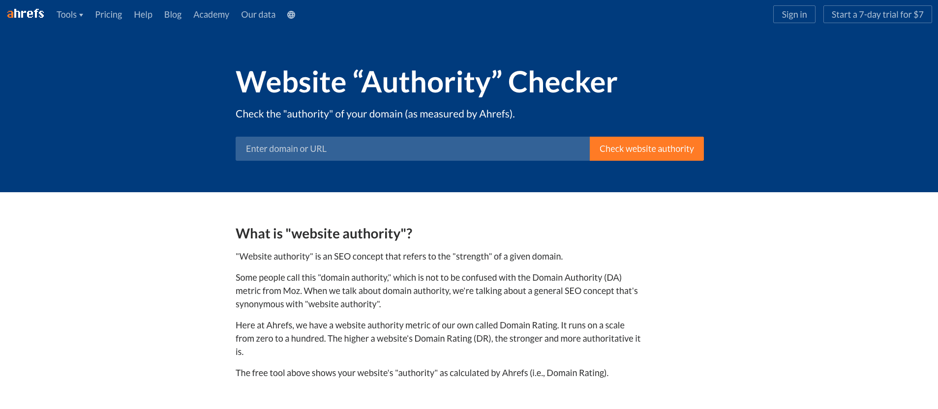 ahrefs website authority checker