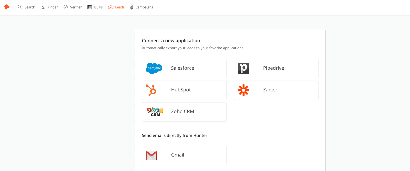 Connect Applications (Email Hunter)