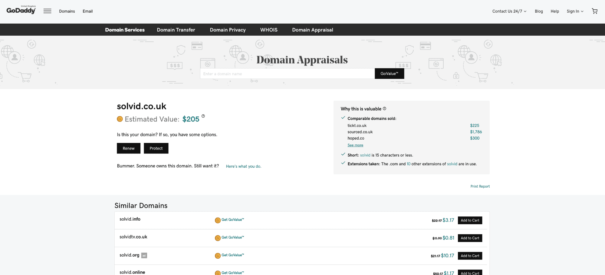 GoDaddy Domain Valuation