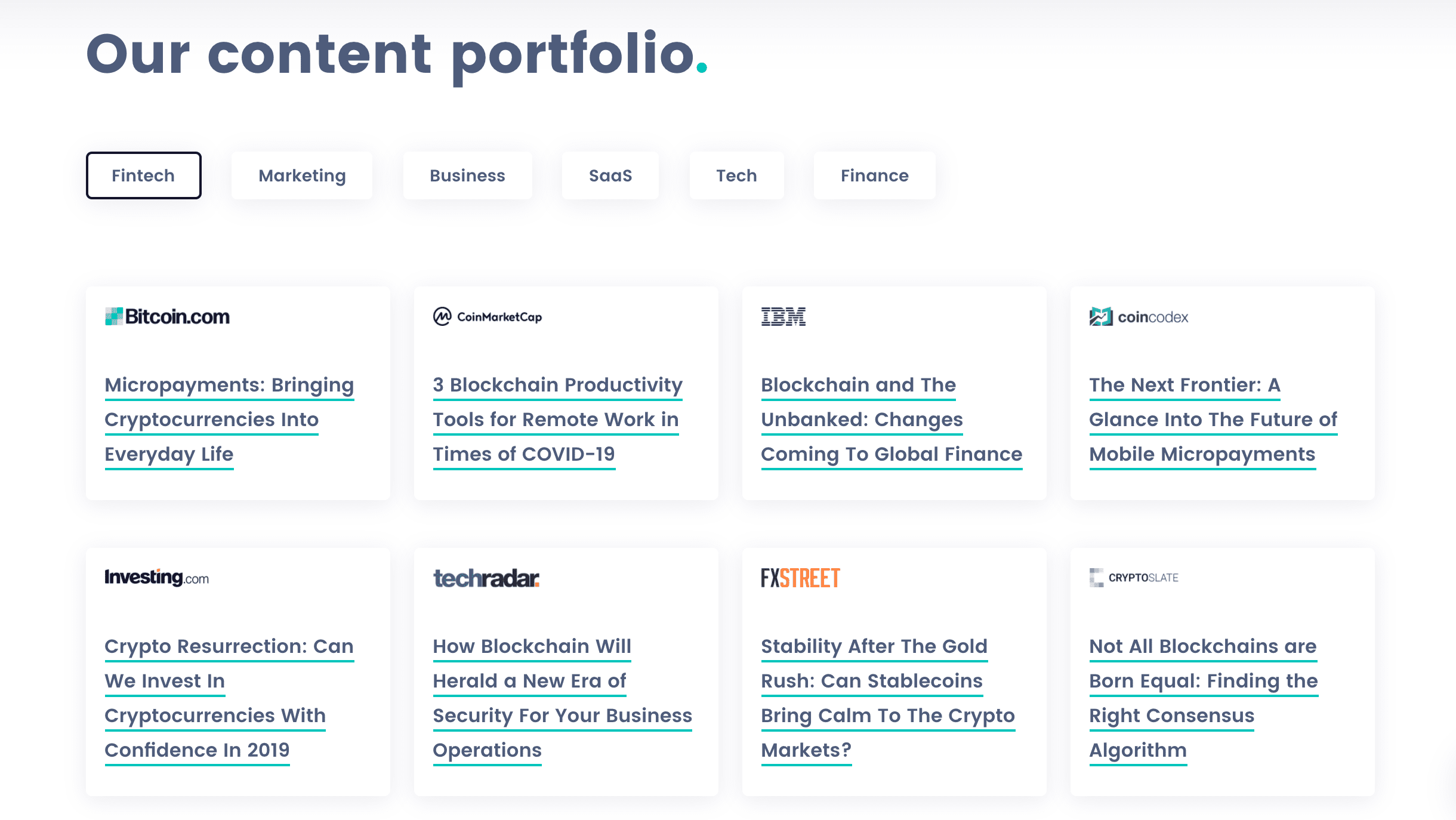 Guest blogging content portfolio