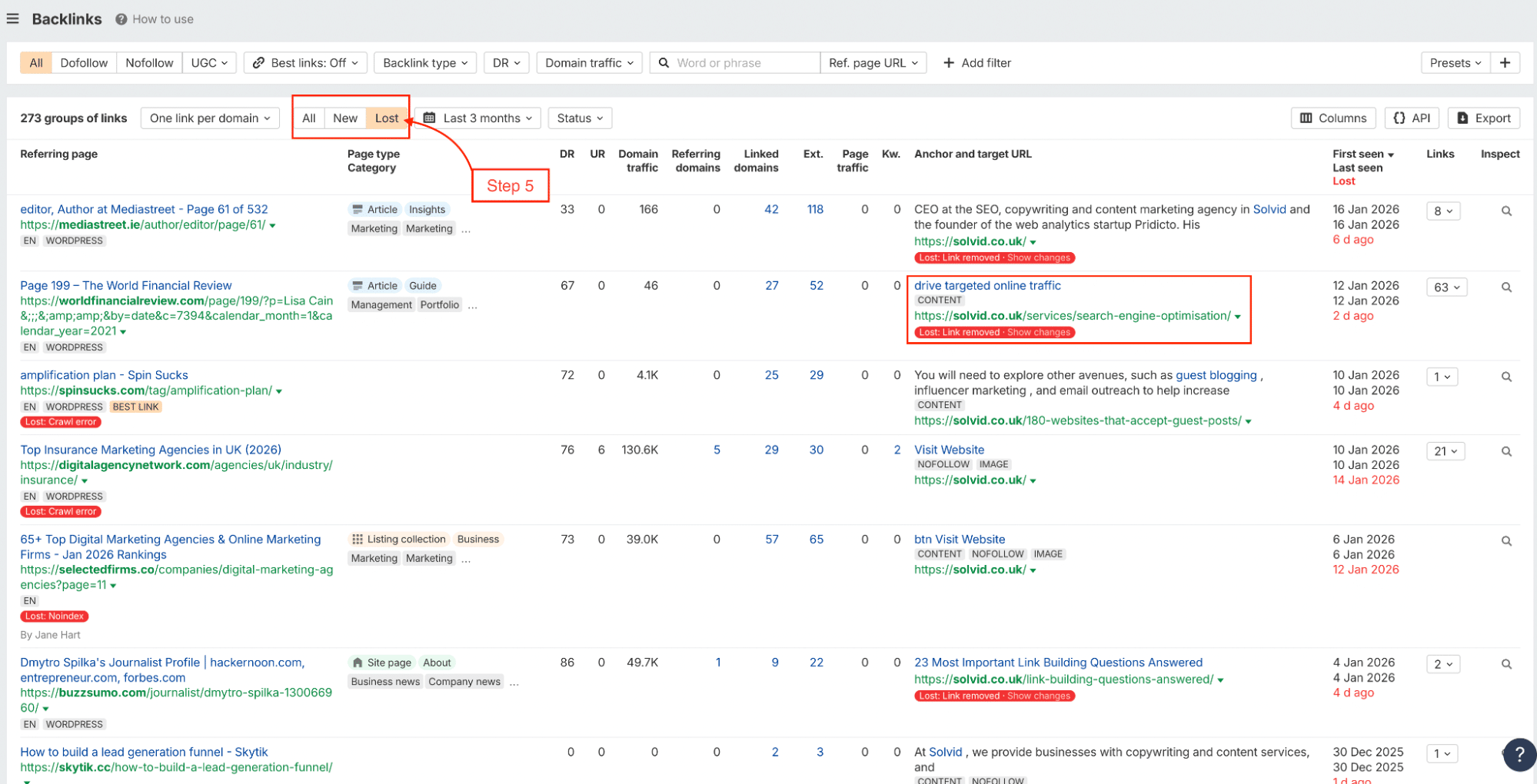 Lost Referring Domains