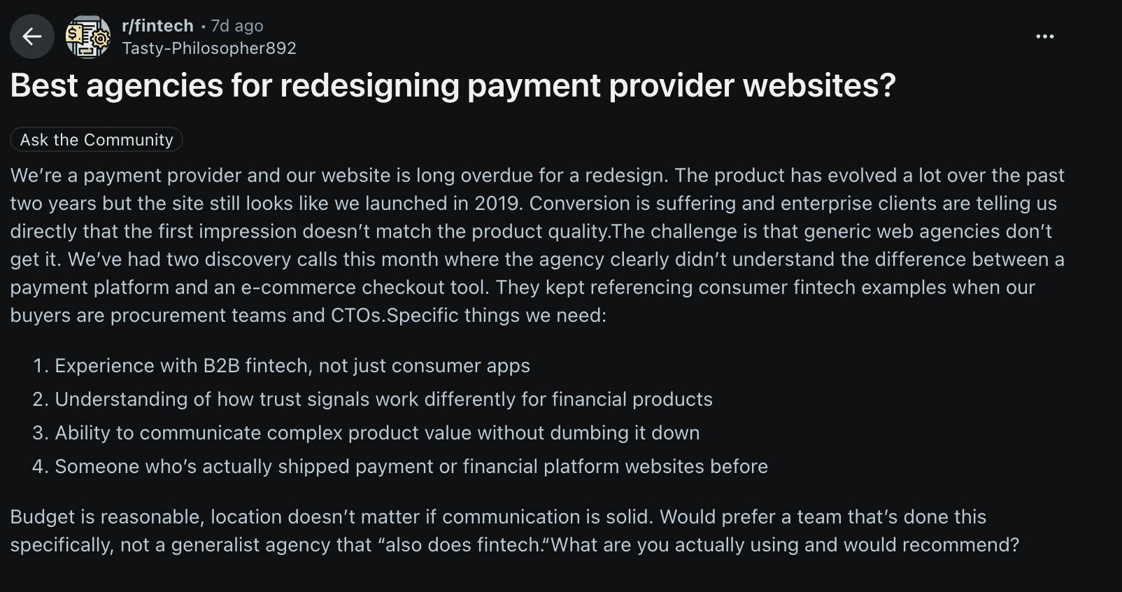 Reddit:Fintech